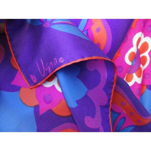 Vtg 1960’s Scarves By Vera All Silk Hand Rolled Purple Pink Orange Psychedelic - Picture 7 of 9